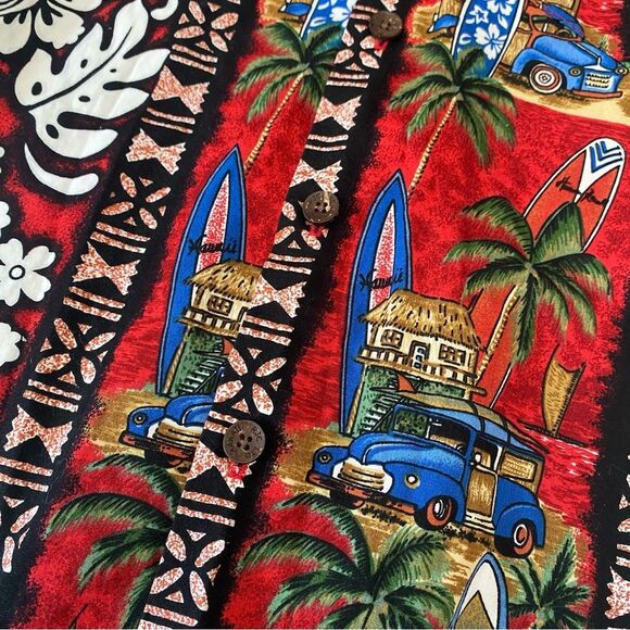 RJC Hawaiian Shirt Aloha Cotton Wood Buttons Made in USA Youth Sz 12 - Picture 7 of 11
